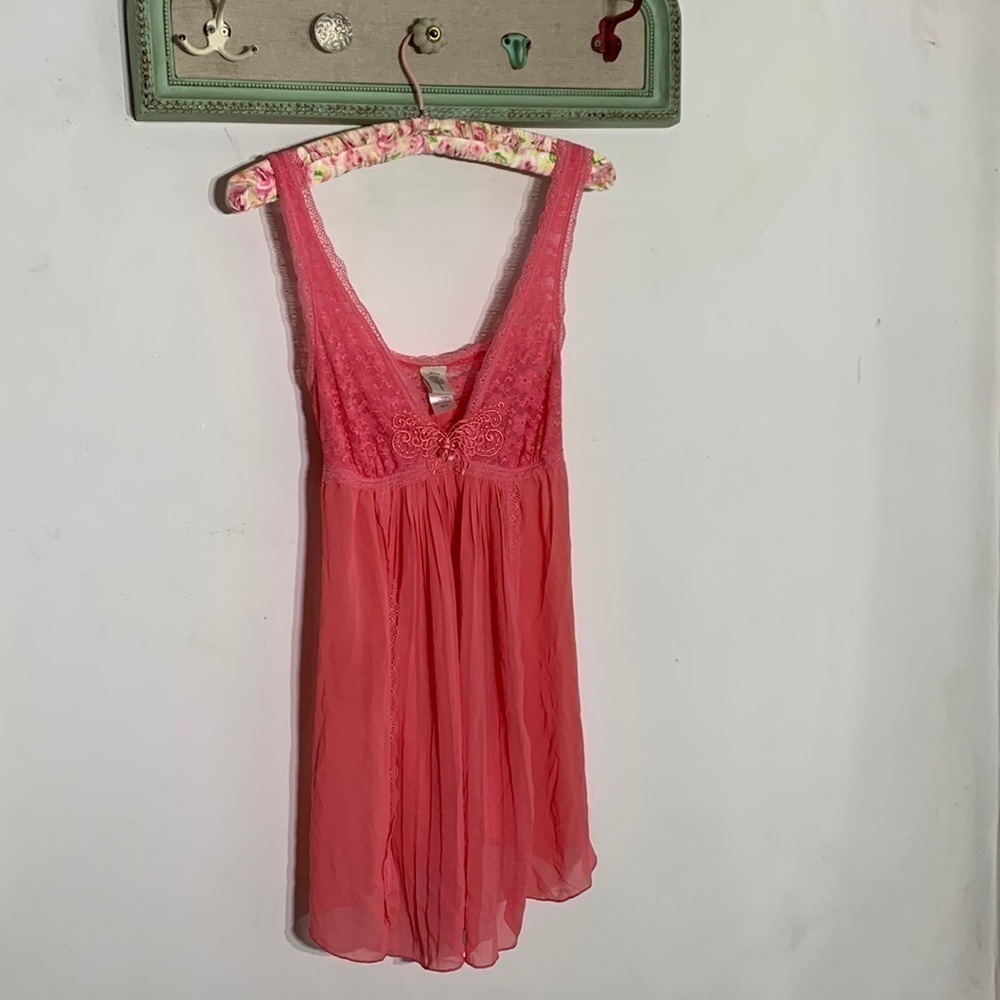 In Bloom pink lace V-neck pleated mini teddy dress négligée intimate